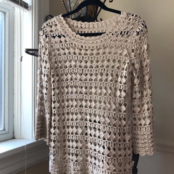 Silk and linen crochet lace sweater XS/S - Picture 2 of 16